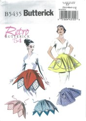 5435 BUTTERICK RETRO '54 4 TIE TEA APRONS, APPLIQUE POCKET OR NOT PATTERN SM-LG 8-18